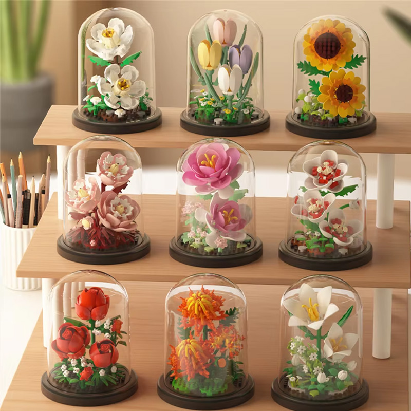 Kids Toys Under 100 - บล็อกตัวต่อต้นซากุระ ต้นกุหลาบ ต้นเมเปิล พร้อมฝาครอบกันฝุ่น ช่อดอกไม้ ต้นไม้
