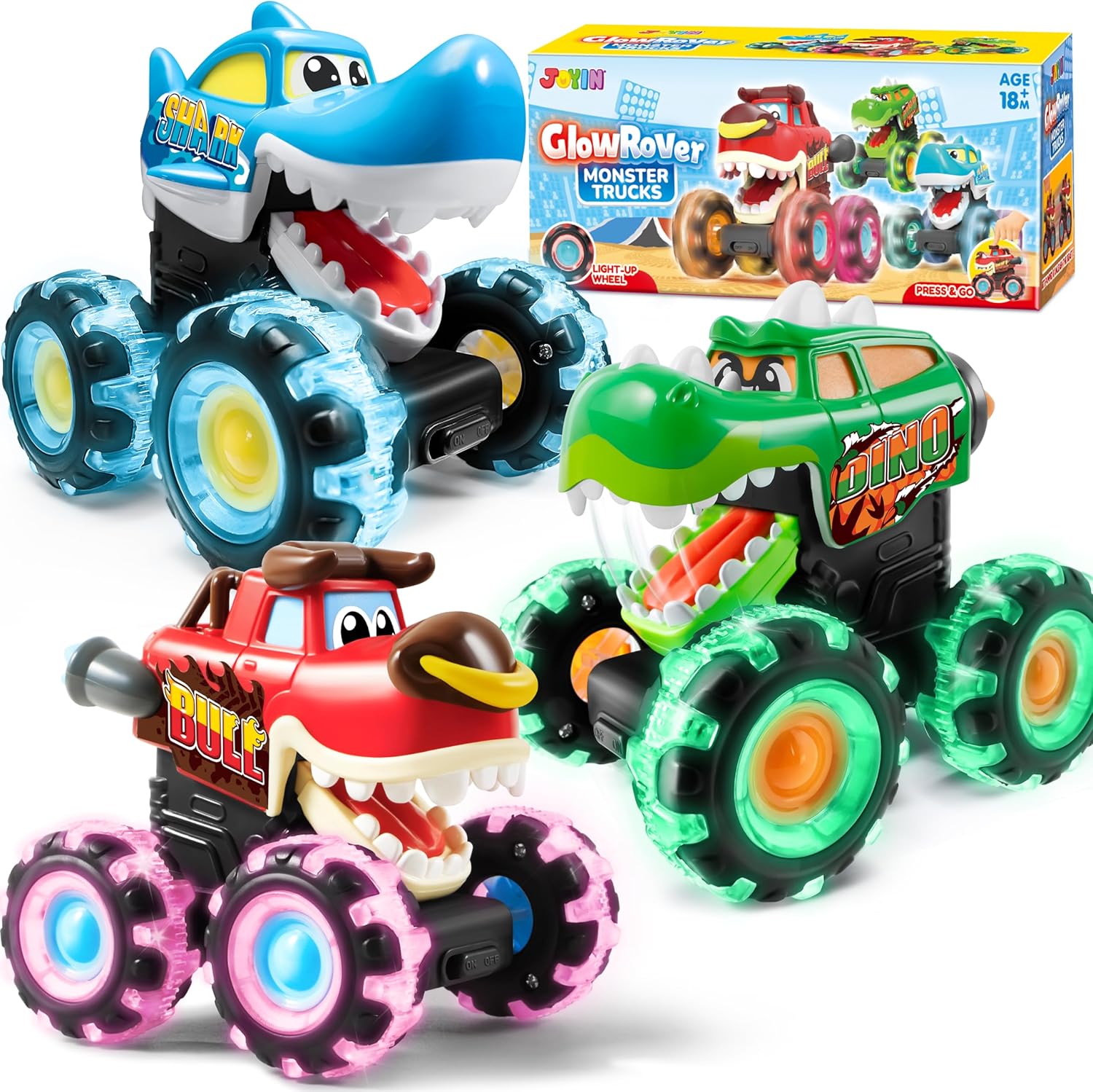 Kids Toys Boys - รถบรรทุกมอนสเตอร์ JOYFY ชุด 3 คัน ของเล่นรถเคลื่อนที่พร้อมไฟกระพริบ