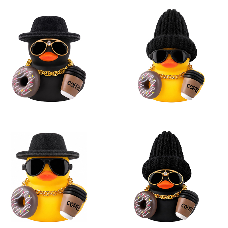 Rubber Duck Bath - ของตกแต่งคอนโซลรถยนต์รูปเป็ดยางน่ารัก พร้อมกาแฟ โดนัท สร้อยทอง แว่นกันแดด