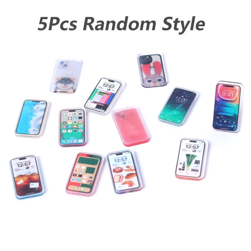 Kids Toys Smartphone - ⑧ 5 ชิ้น 1:12 โทรศัพท์มือถือจิ๋วสำหรับบ้านตุ๊กตา สมาร์ทโฟนจำลอง