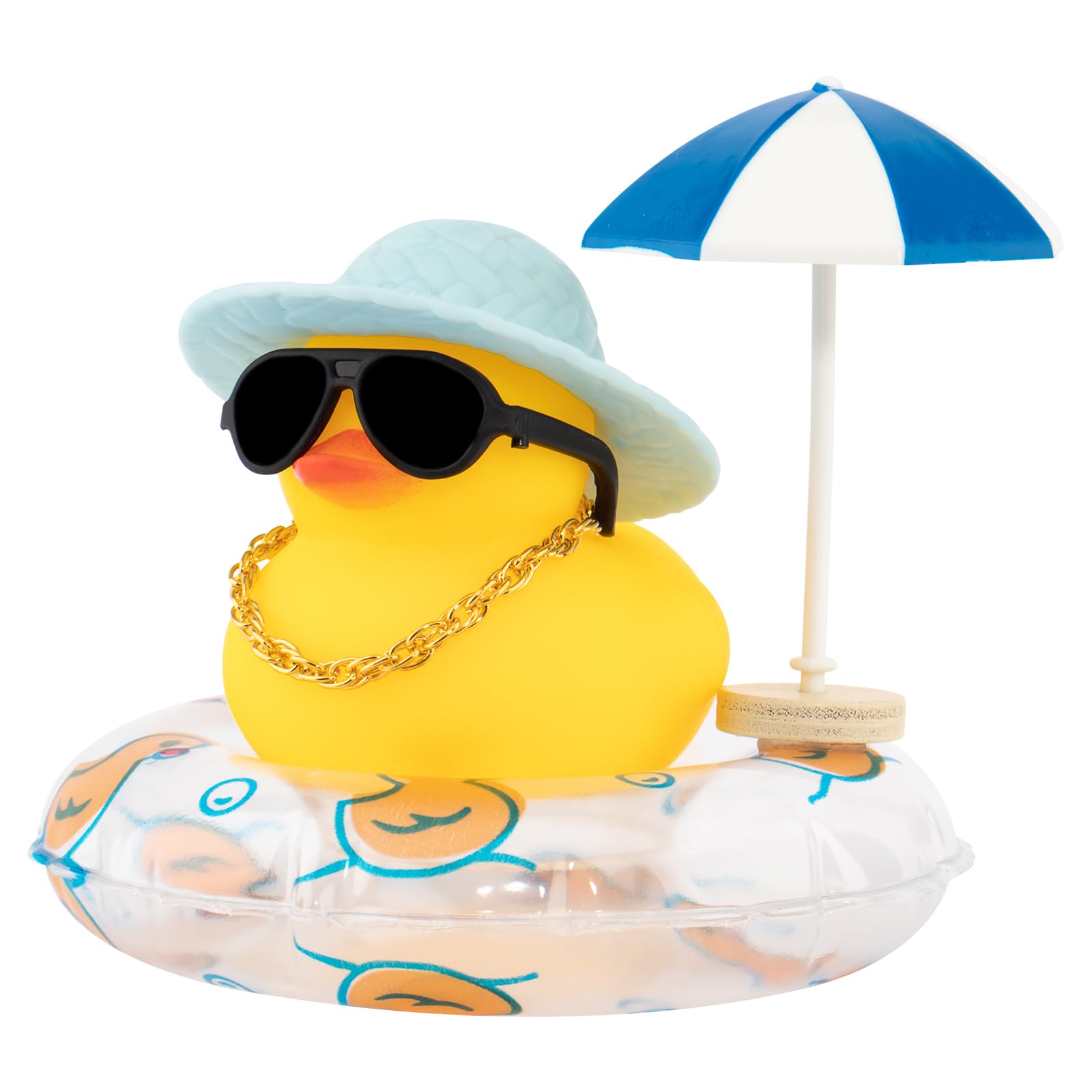 Rubber Duck Bath - เป็ดยางรถ, แผงหน้าปัดตกแต่งเป็ดว่ายน้ําสําหรับอุปกรณ์ตกแต่งรถยนต์พร้อมหมวกฟาง