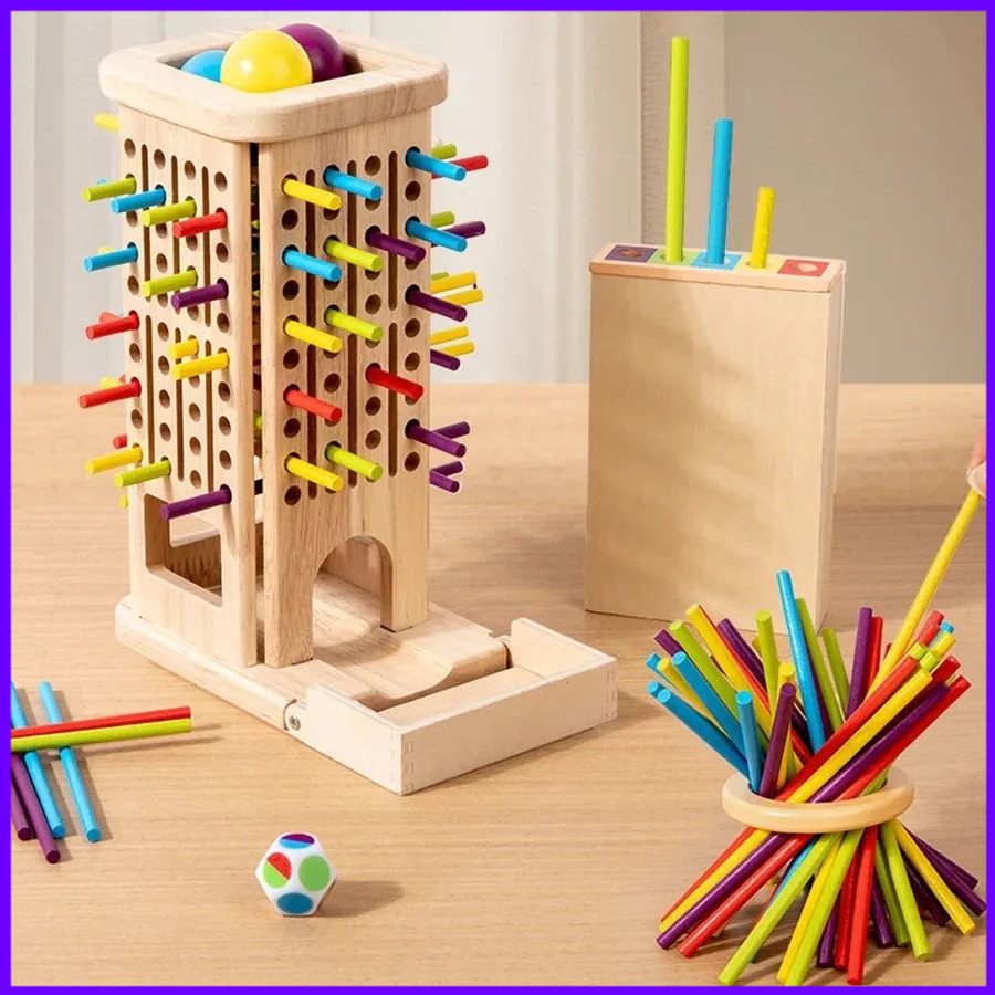 Kids Toys Entertainer - ของเล่นไม้แบบมอนเตสซอรี่ ตัวต่อแท่งไม้ เกมนับแท่งไม้สำหรับเด็ก เสริมสร้างปฏิสัมพันธ์ระหว่างพ่อแม่ลูก ของเล่นเสริมพัฒนาการและความบันเทิง