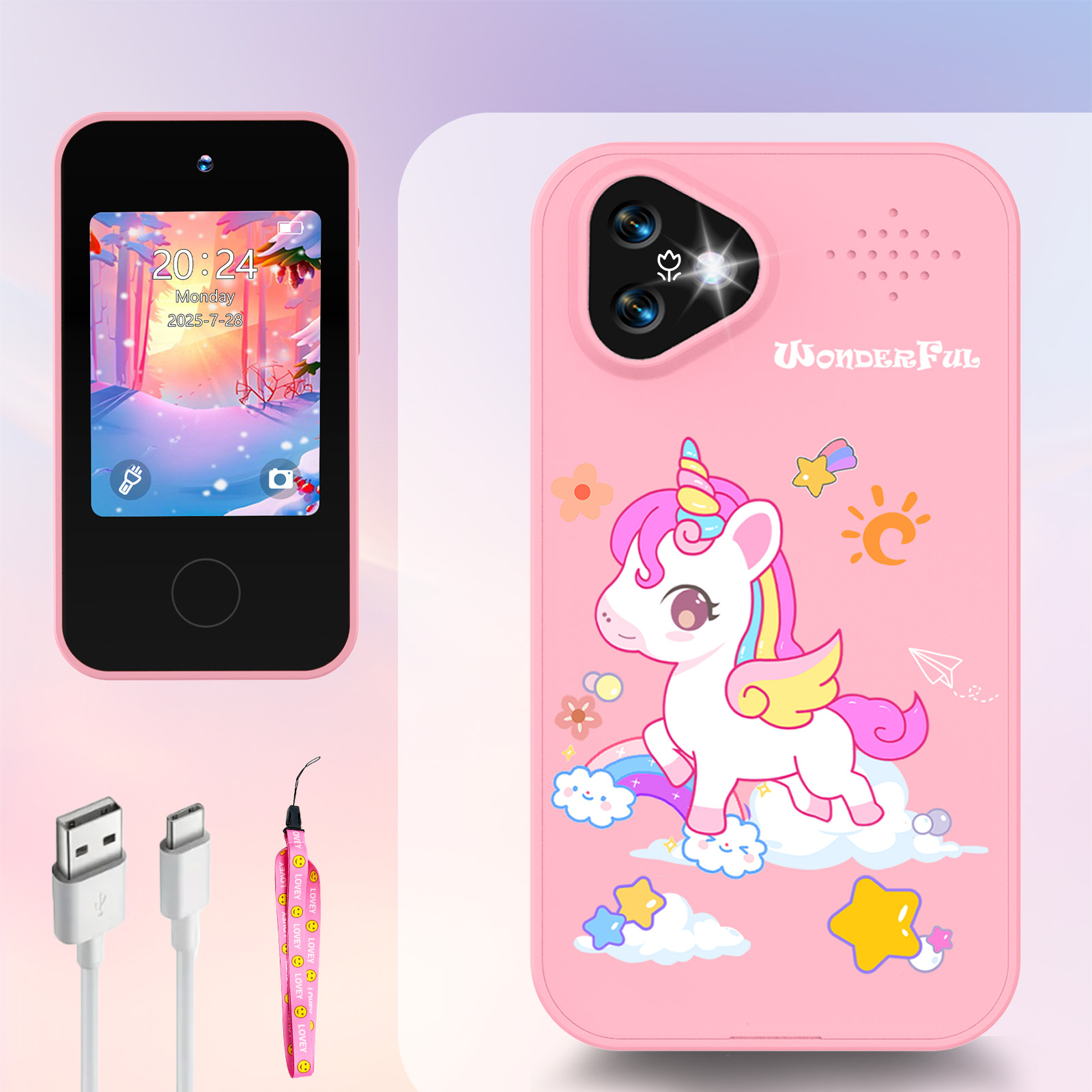 Kids Toys Smartphone - ของเล่นโทรศัพท์มือถือยูนิคอร์นสำหรับเด็ก กล้องถ่ายรูป หน้าจอสัมผัส เครื่องเล่น MP3 กล้องดิจิตอลเพื่อการศึกษา